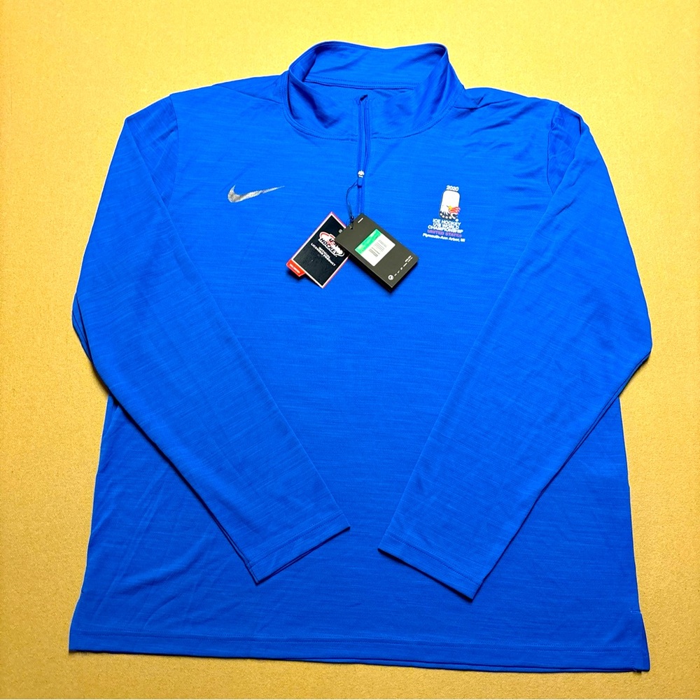 New Nike Shirt Mens XL Blue 1/4 Zip Pullover Long Ice Hockey World Championship